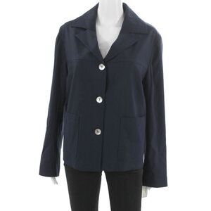 Estelle & Finn Womens Blue Linen Solid Button Long Sleeve Blazer Size 10